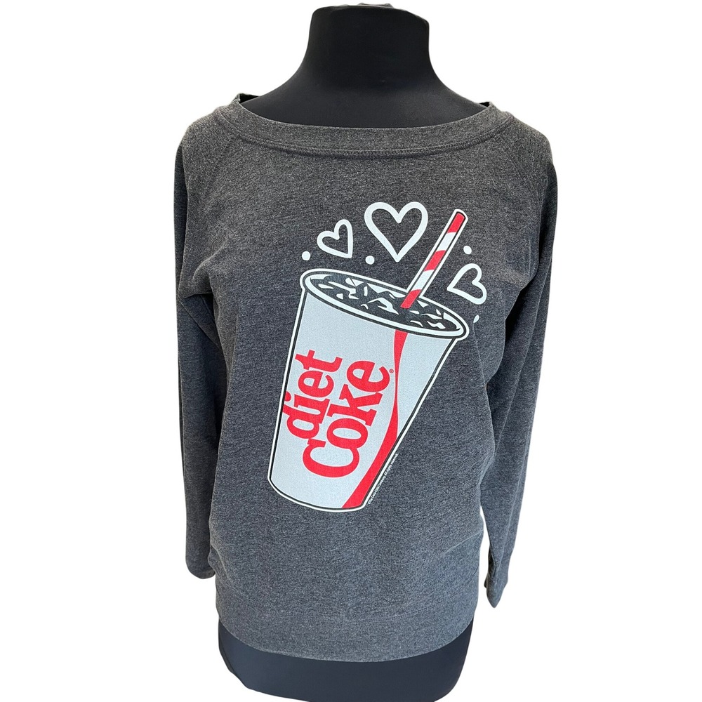 Instant Message Diet Coke Graphic Sweatshirt Gray Scoop Neck Raglan Pullover S